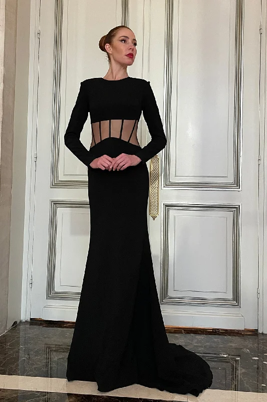 Illusion waistline log sleeves dress Tunics Trendy modern