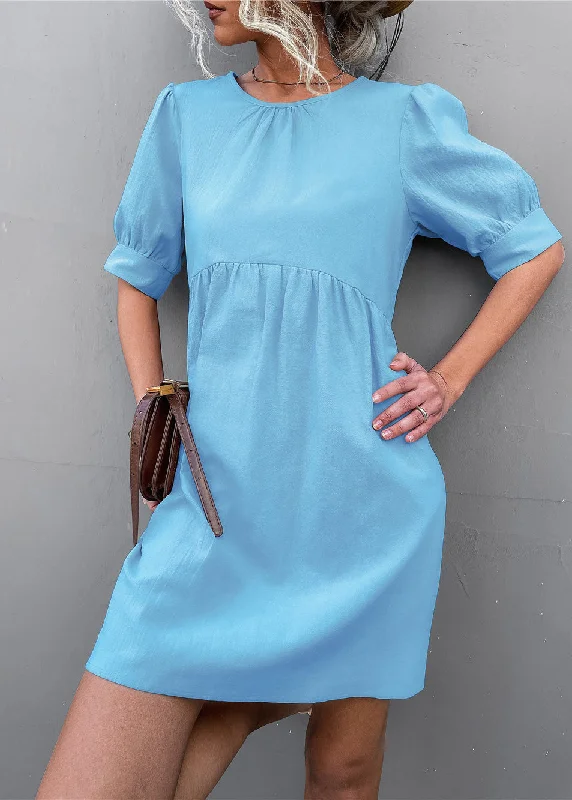 Light Green O-Neck Wrinkled Long Dress Short Sleeve Tunics Spring floral