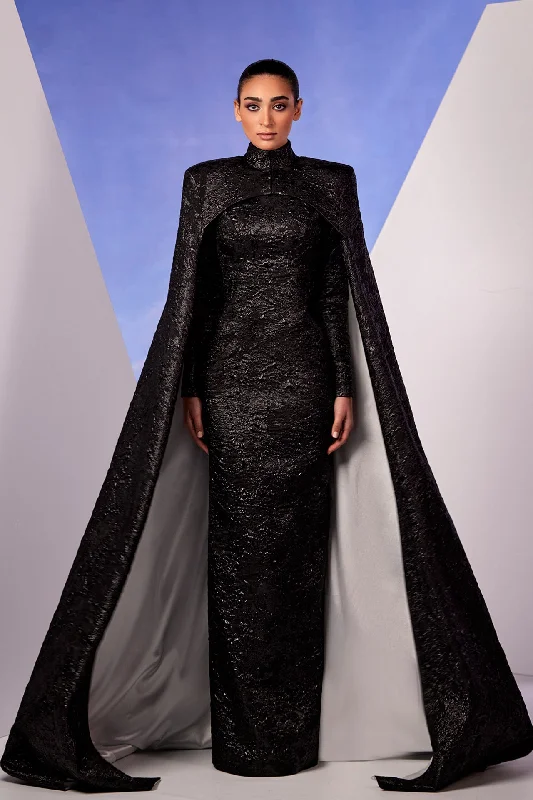 Long sleeves brocade dress with cape Tunics Mesh breathable