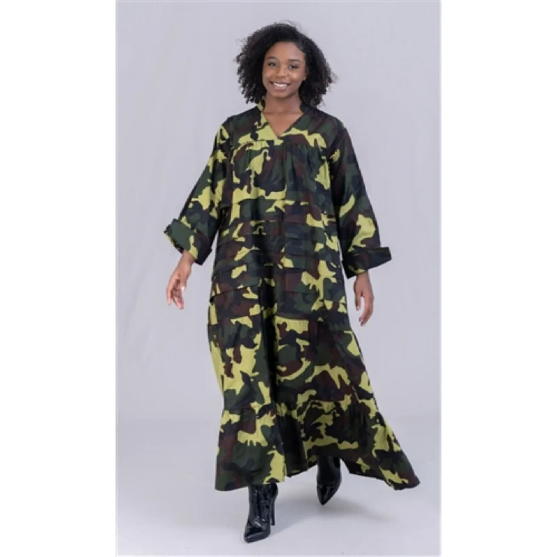 Camouflage Trench Maxi Dress Trendy Open Front Trench
