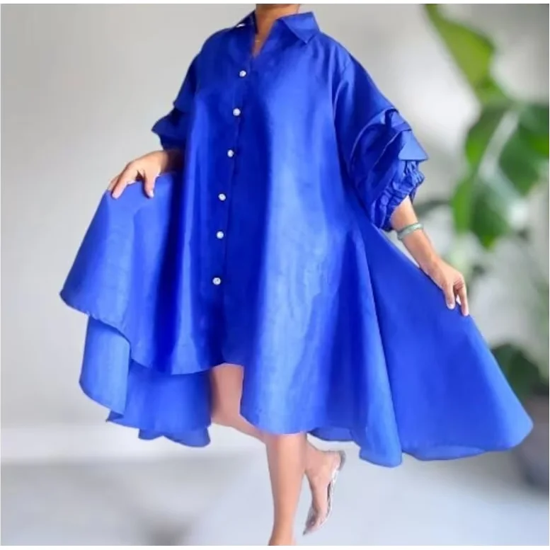 Blue Long Tunic Silk Sheen Knee Length Dress / Trench Coat / Swing Dress Ruffle Sleeve / Hi Lo Blouse One Size Fits M - 2XL Double-Breasted Military Trench Coat Blue Long Tunic Silk Sheen Knee Length Dress / Trench Coat / Swing Dress Ruffle Sleeve / Hi Lo Blouse One Size Fits M - 2XL Double-Breasted Military Trench Coat