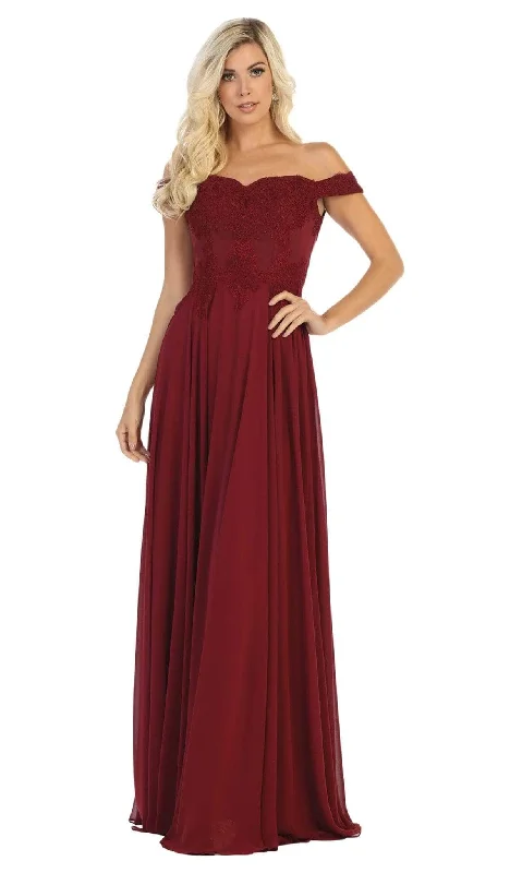 May Queen Bridal - MQ1644 Lace Ornate Off-Shoulder Chiffon Long Dress Halter Neckline Beach May Queen Bridal - MQ1644 Lace Ornate Off-Shoulder Chiffon Long Dress Halter Neckline Beach