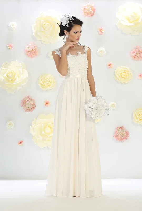 May Queen Bridal - MQ1428 Cap Sleeve Lace Applique Long Dress Tunics Versatile stylish May Queen Bridal - MQ1428 Cap Sleeve Lace Applique Long Dress Tunics Versatile stylish
