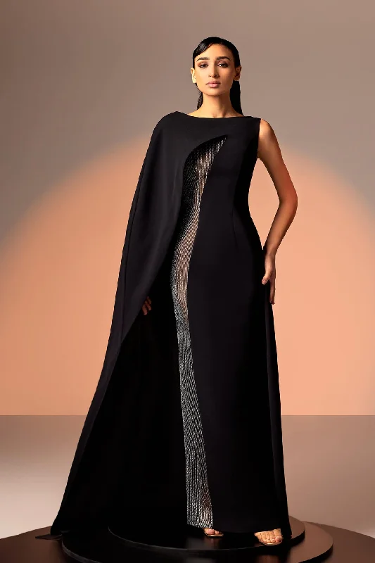 Metallic lace dress with crepe cape Tunics Chic fashionable