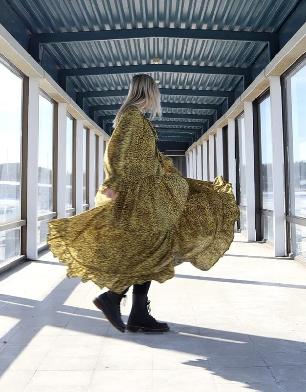 Flowy Long Dress Yellow Leo Tunics Trendy modern