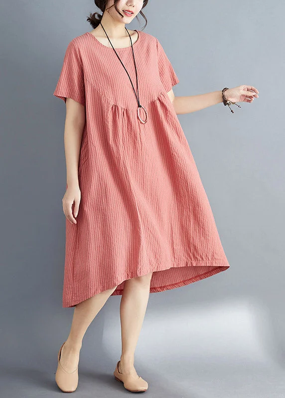 Natural Orange O-Neck Cozy Long Dress Summer Tunics Chinos classic
