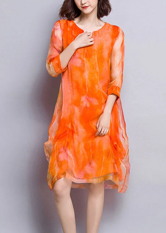 Natural Orange V Neck Tulle Vacation Long Dresses Summer Tunics Fleece cozy