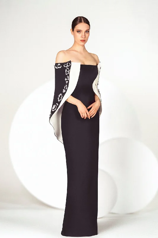 Off shoulder crepe dress with short cape Tunics Hiking breathable