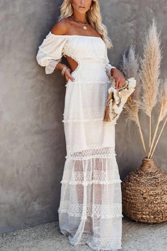 Open Waist Lace Patchwork Dress Tunics Long Elegant