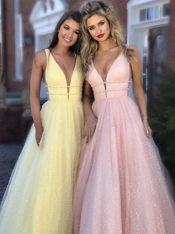Pink Deep V-neck Chiffon Sleeveless Long Dress Cowl Neckline Elegant