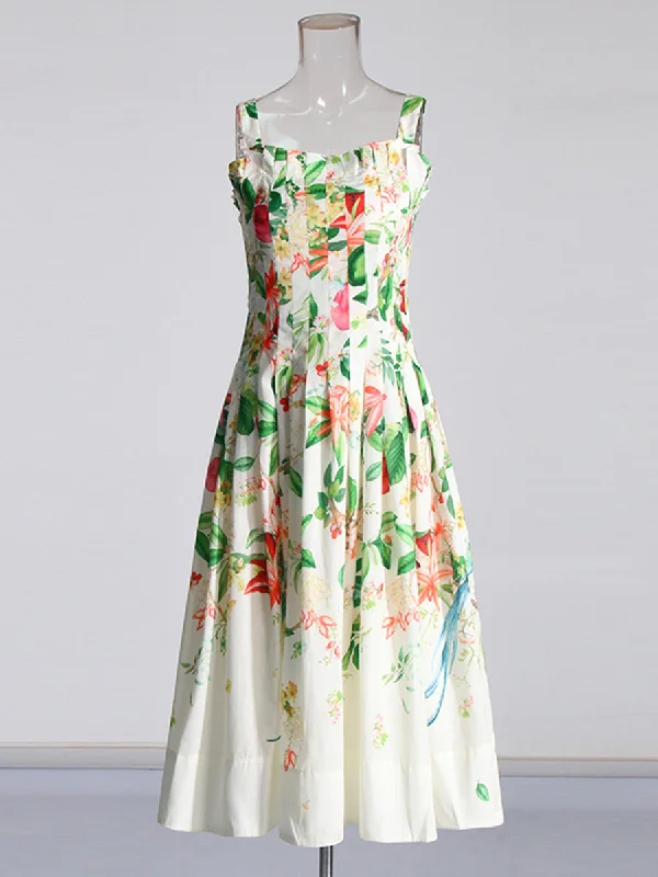Plant print high waist dress Tunics Trendy modern
