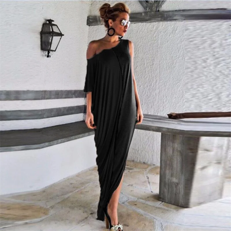 Plus Size One Shoulder Loose Long Dresses Tunics Stylish modern