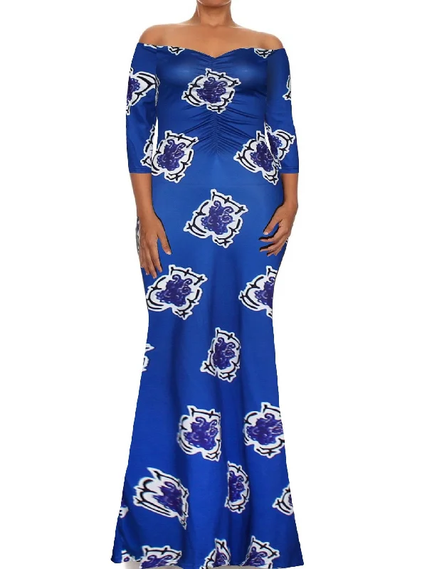 Print Off Shoulder Long Sleeve Evening Gown Maxi Long Dress Tunics Luxurious premium Print Off Shoulder Long Sleeve Evening Gown Maxi Long Dress Tunics Luxurious premium