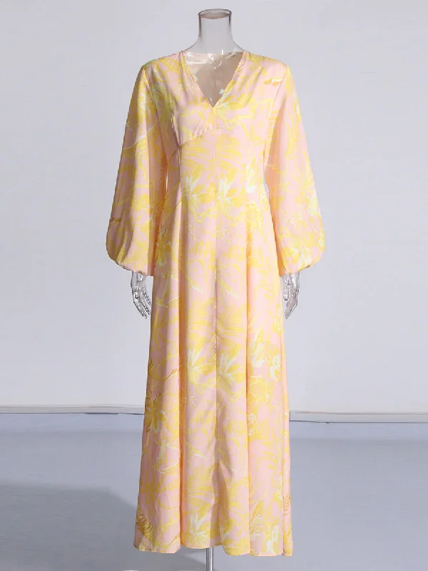 Printed Balloon Sleeve High Waisted  Dress Tunics Timeless classic