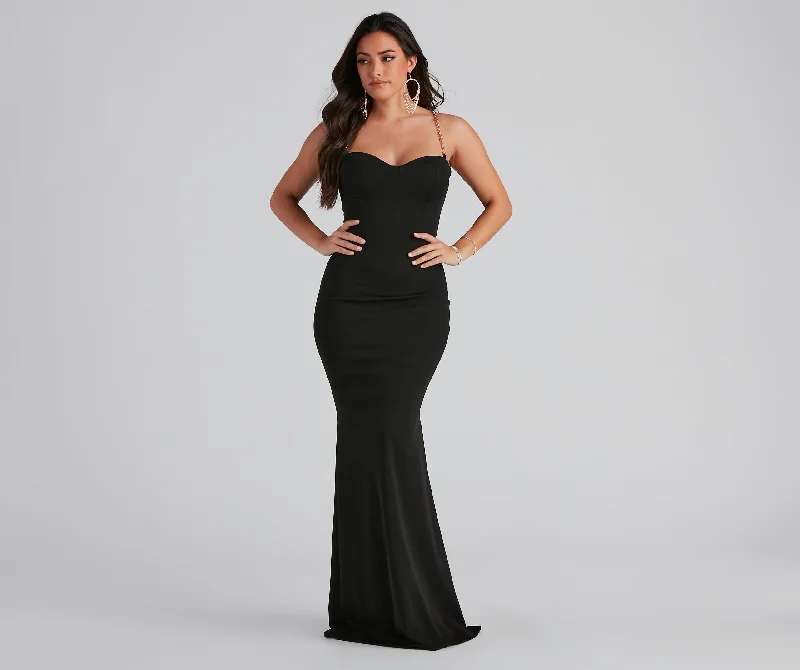 Shirley Formal Chain Strap Long Dress Tunics Bridal satin