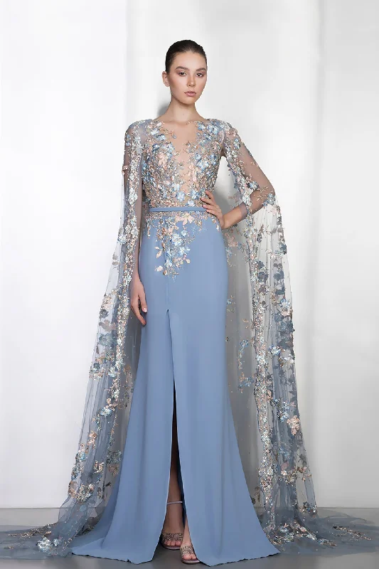 Side slit dress with embroidered cape Tunics Modern contemporary