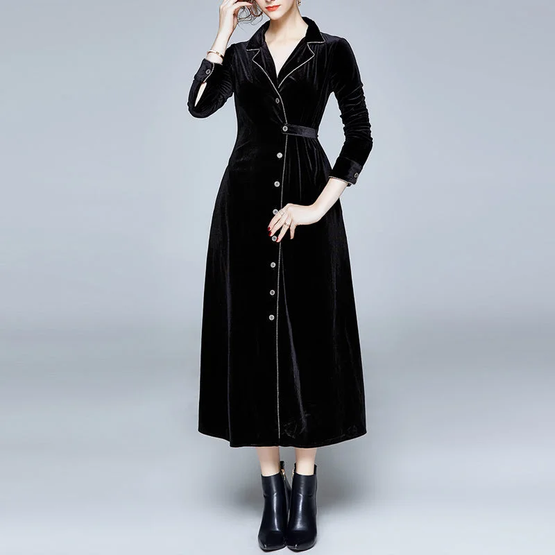 Spring Autumn X-Long Blazers Women Long Sleeve Maxi Dress Tops Female Slim Vintage Velvet Blazers Windbreaker Coat Women's Unique Blazer