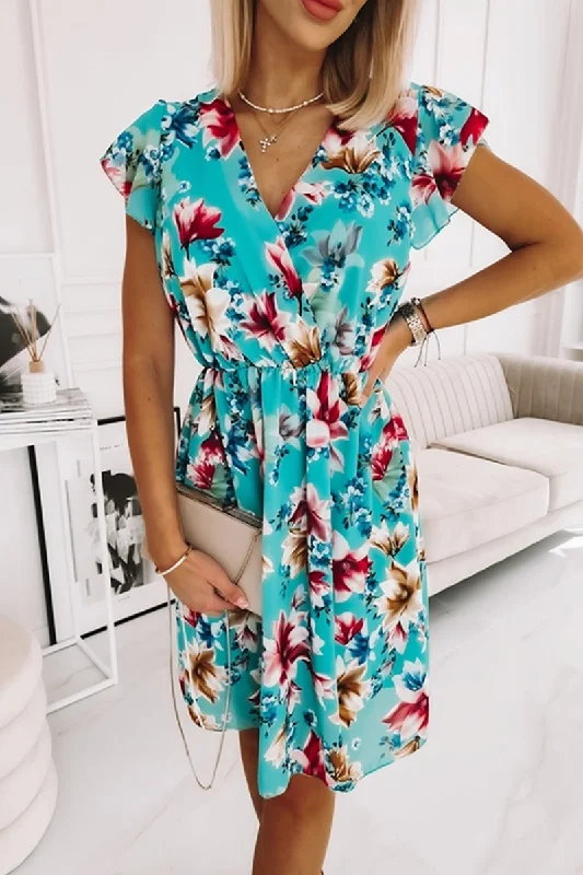Street Print Flounce V Neck Waist Skirt Dresses(3 colors) Tunics Summer linen