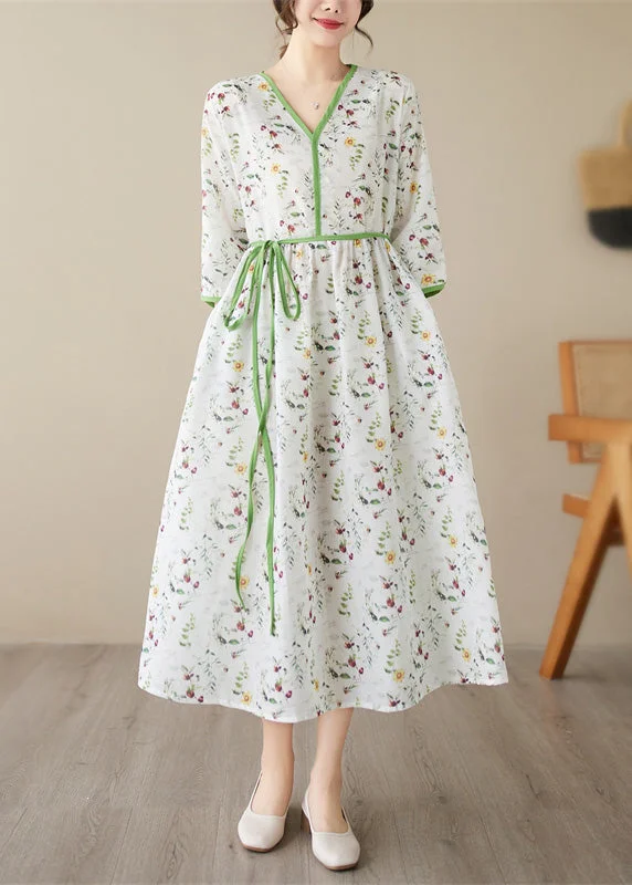 Vogue Green Print Patchwork Party Long Dress Summer Tunics Canvas sturdy
