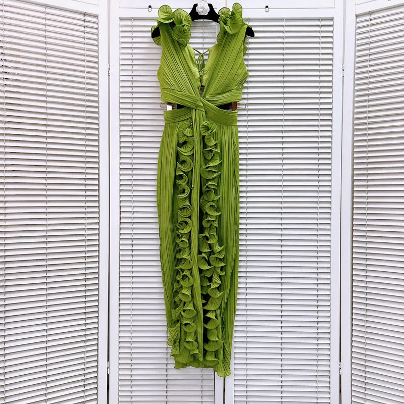 Waistless Fungus Pleated Hip Dress Tunics Print Colorful