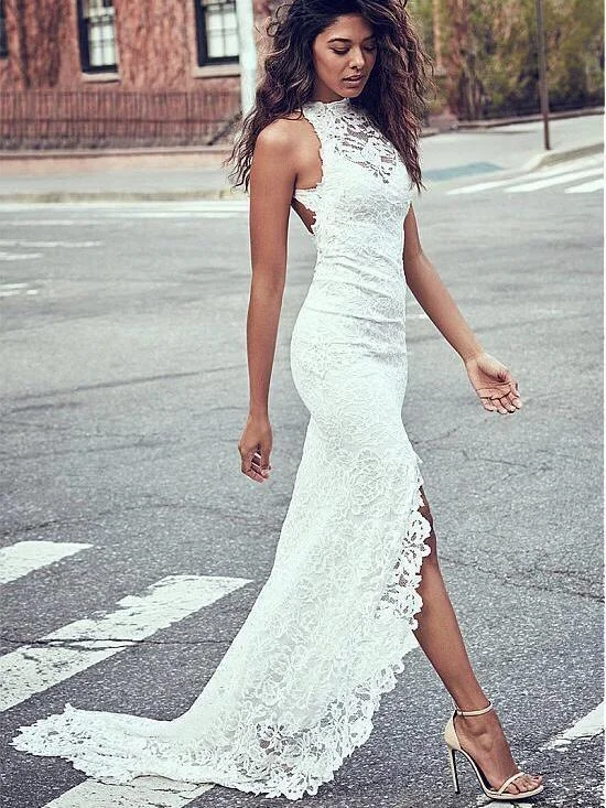 White Round Neck Lace Sleeveless Long Dress Slim Mopping Dress Tunics Luxurious premium White Round Neck Lace Sleeveless Long Dress Slim Mopping Dress Tunics Luxurious premium