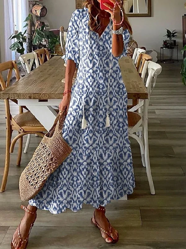 Women's A Line Dress Maxi long Dress Purple Half Sleeve Print Ruched Print Spring Summer V Neck Casual Vacation 3XL Tunics Practical easy-care Women's A Line Dress Maxi long Dress Purple Half Sleeve Print Ruched Print Spring Summer V Neck Casual Vacation 3XL Tunics Practical easy-care