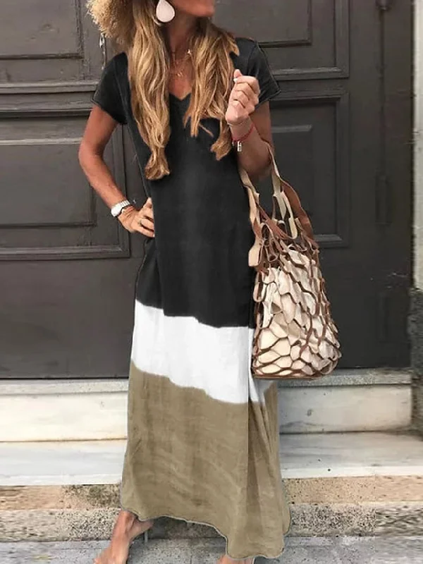 Women's T Shirt Dress Tee Dress Maxi long Dress Black Blue Gray Yellow Red Short Sleeve Color Block Patchwork Spring Summer Round Neck Casual Boom Sale Dress S M L XL XXL 3XL 4XL 5XL Casual Short Summer