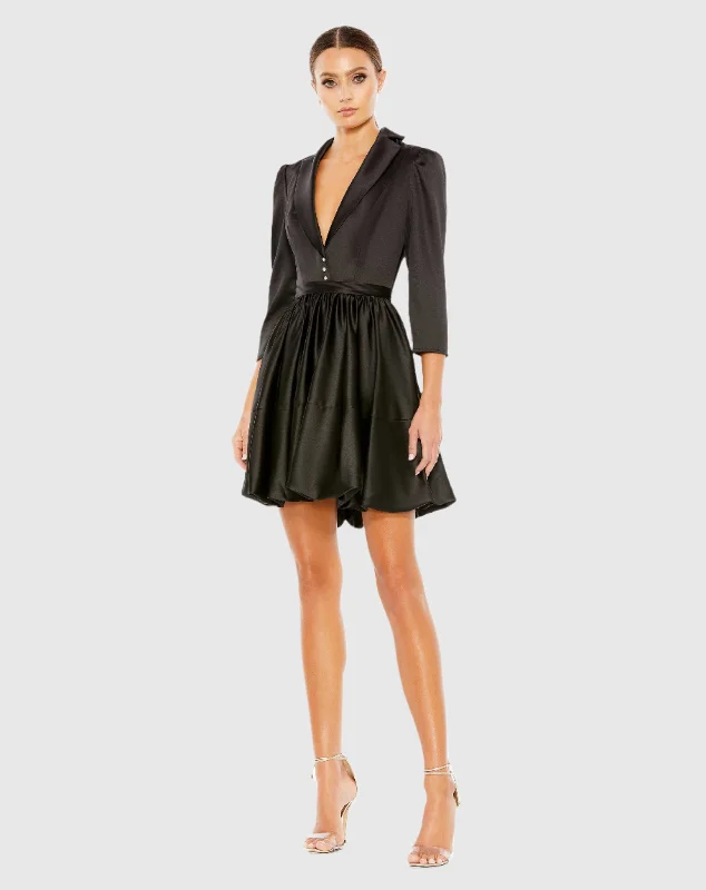 Satin Lapel A-Line Blazer Mini Dress - FINAL SALE Women's Boutique Suit