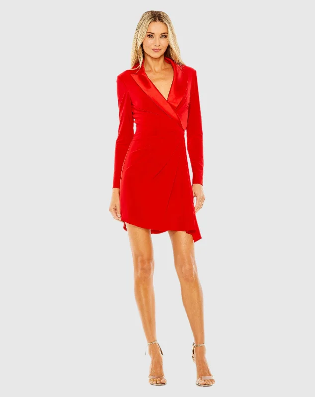 Red Long Sleeve Blazer Dress Women's High-End Blazer