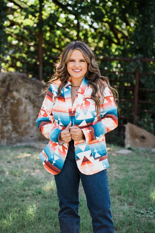 Aztec Print Blazer ~ Turquoise & Coral Women's Vintage Suit