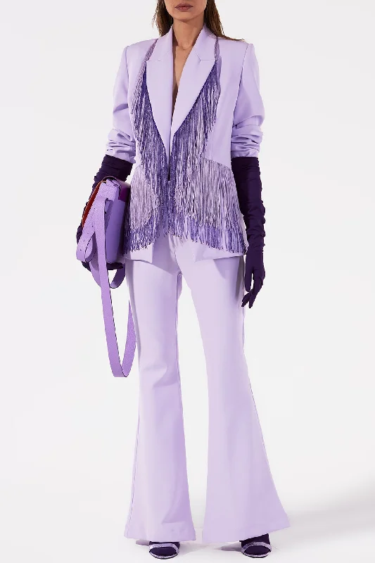 Crepe blazer with fringes and wide pants Women's Luxurious Jacket
