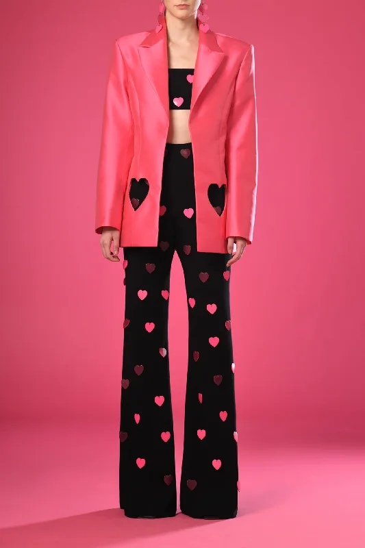 Hearts motif top and pants with blazer Women's Luxurious Jacket