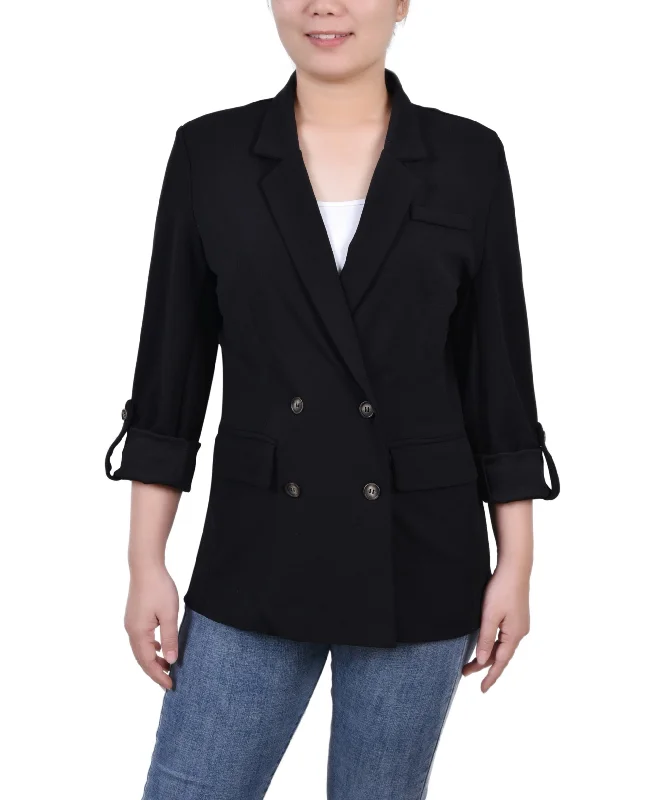 Petite Long Sleeve Double Breasted Crepe Blazer Women's Fashion Blazer