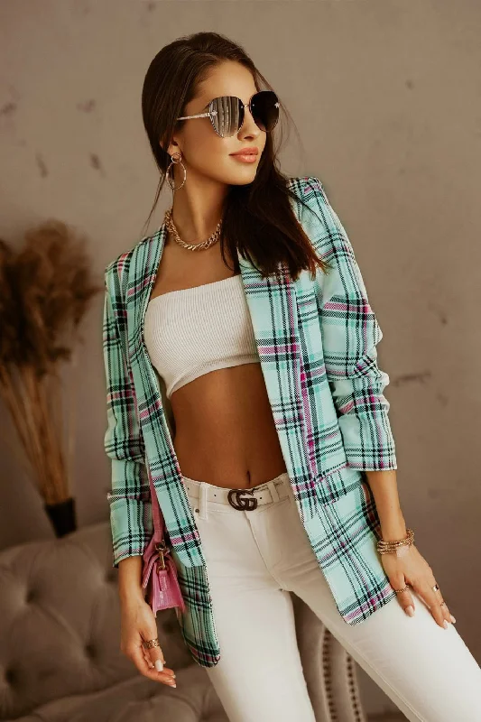Hazel Blues® |  Plaid Open Front Blazer Women's Luxurious Jacket