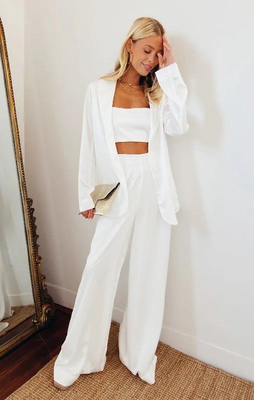 Felix Blazer ~ Ivory Luxe Satin Women's Classic Blazer