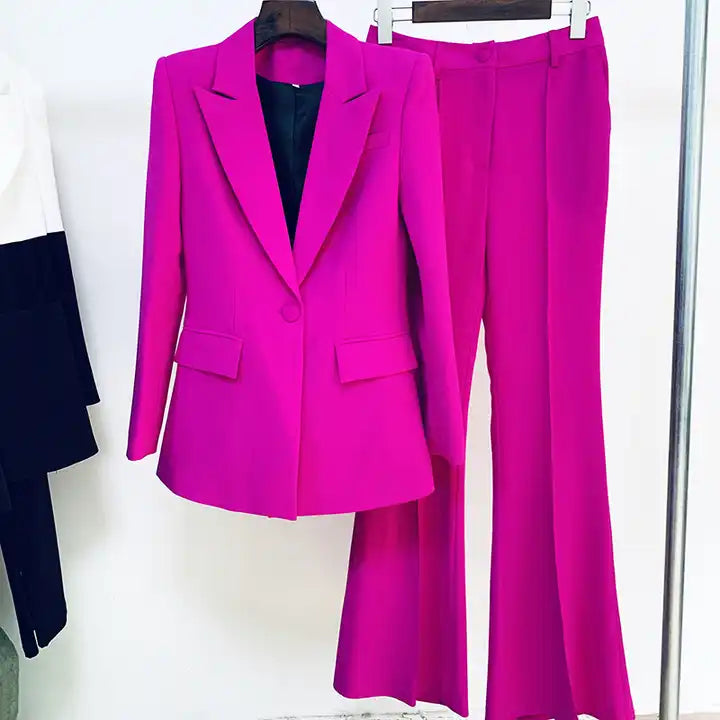 Women's Career Blazer Suit Flare Pants Suit Set Women's Professional Jacket