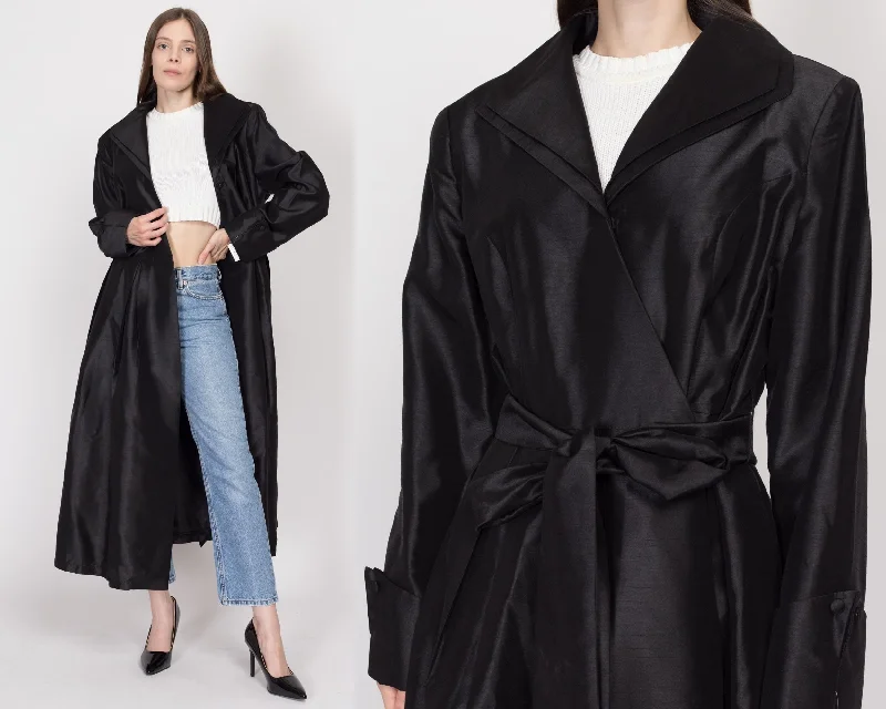 1X Y2K Black Belted Wrap Trench Coat NWT Elegant Layered Trench Coat