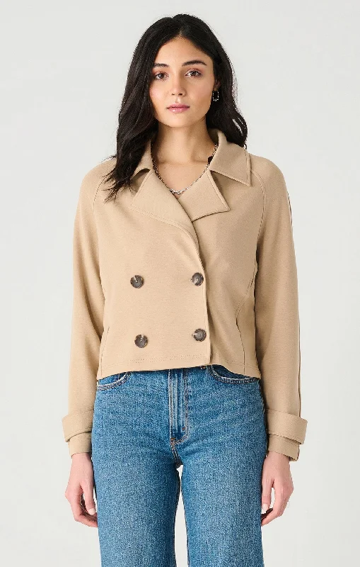 Dex Double Breasted Short Knit Trench Stylish Single-Breasted Trench Coat