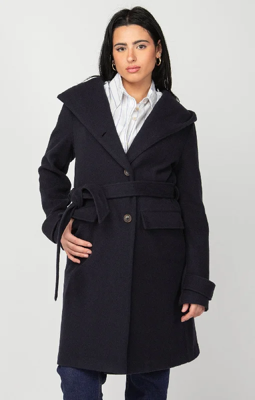 Black Tape LS Hooded Trench Coat Fashionable Oversized Trench Coat
