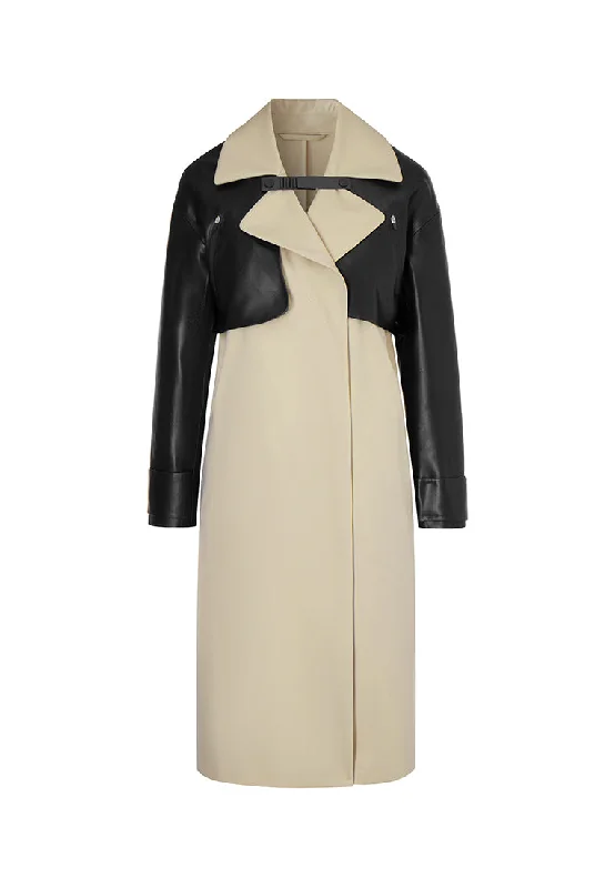 Iris Waterproof Vegan Leather 2-in-1 Detachable Bolero with Sleeveless Trench Trendy Cotton Trench Coat Iris Waterproof Vegan Leather 2-in-1 Detachable Bolero with Sleeveless Trench Trendy Cotton Trench Coat