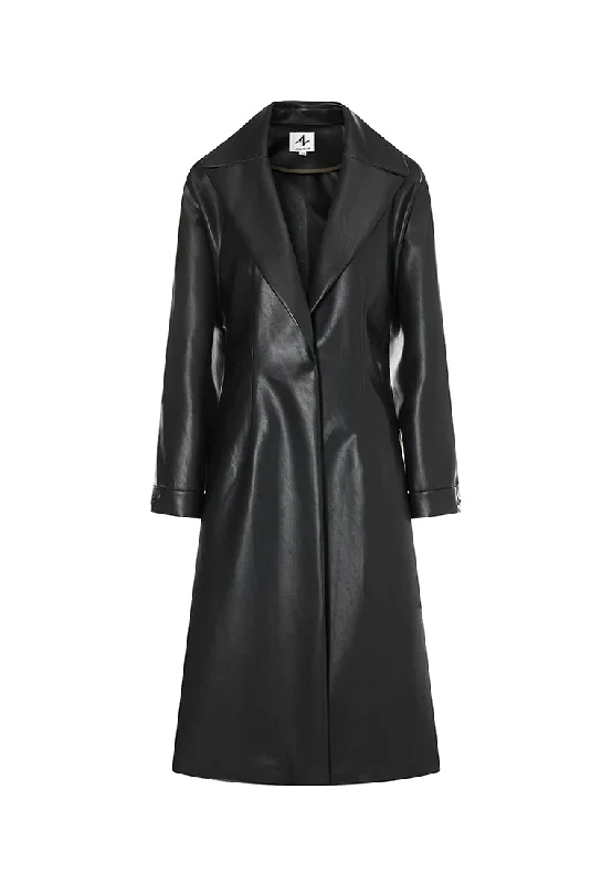 Miller Waterproof Sustainable Vegan Leather Trench with Flared Skirt Stylish Short Sleeve Trench Miller Waterproof Sustainable Vegan Leather Trench with Flared Skirt Stylish Short Sleeve Trench