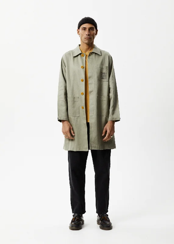 AFENDS Unisex Oracle - Trench Coat - Olive Trendy Soft Trench Coat