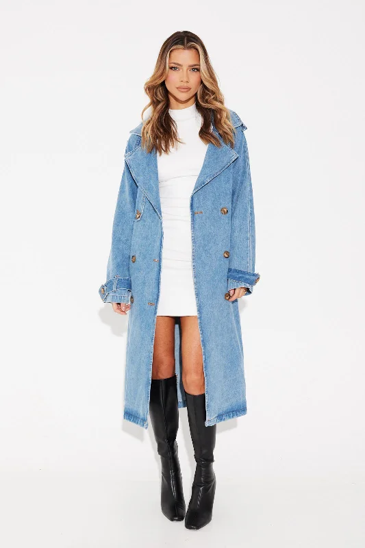 Ashley Trench Coat Blue Denim Classic Tailored Trench Coat