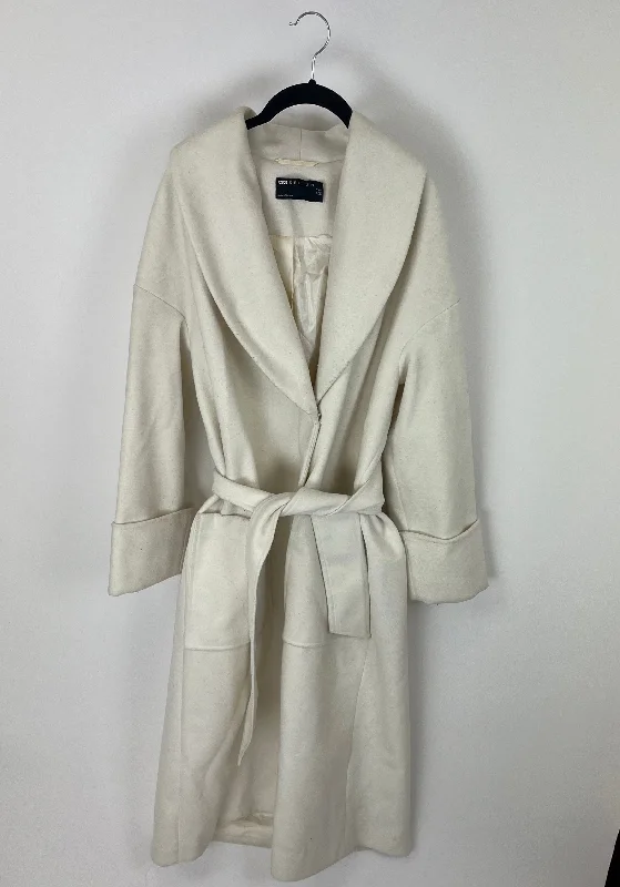 ASOS Cream Winter Trench Coat - Size 4 Chic Hooded Wool Trench