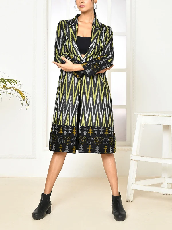 Bia Handloom Trench Coat Black Comfortable Zip-Up Trench Coat