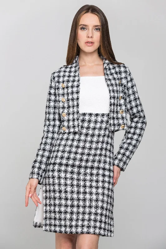 Black and White Check Tweed Dress and Blazer Set Women's Handmade Blazer
