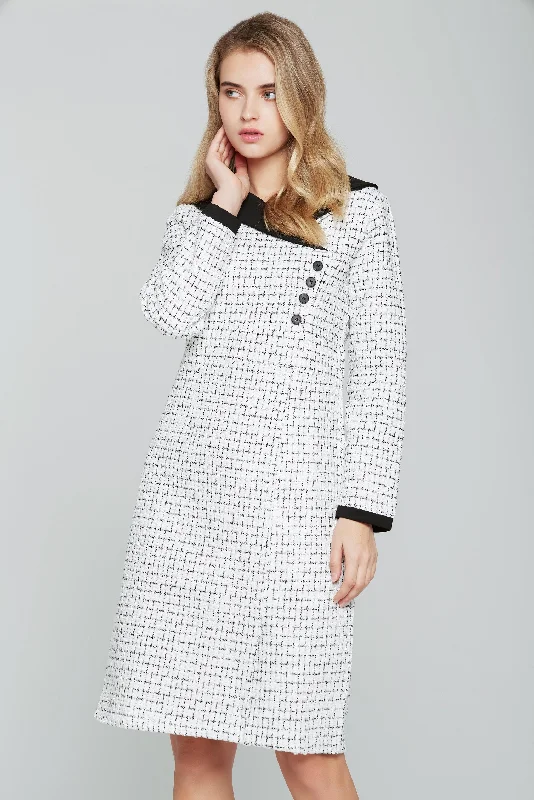 Black and White Tweed Full Sleeves Blazer Dress Women's Travel Jacket