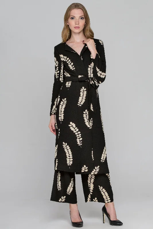 Black Coffee Leaf Print Long Blazer and Pants Set Women's Fashion Blazer