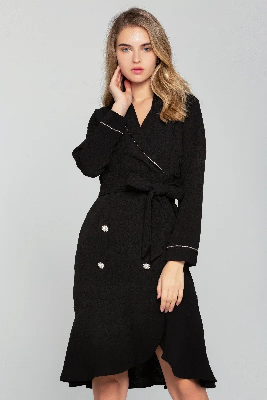 Black Full Sleeves Button-up Blazer Dress Women's Simple Blazer