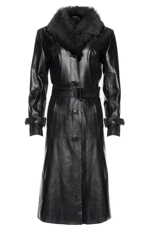 BLACK WIDOW LEATHER TRENCH COAT Classic Plaid Wool Trench
